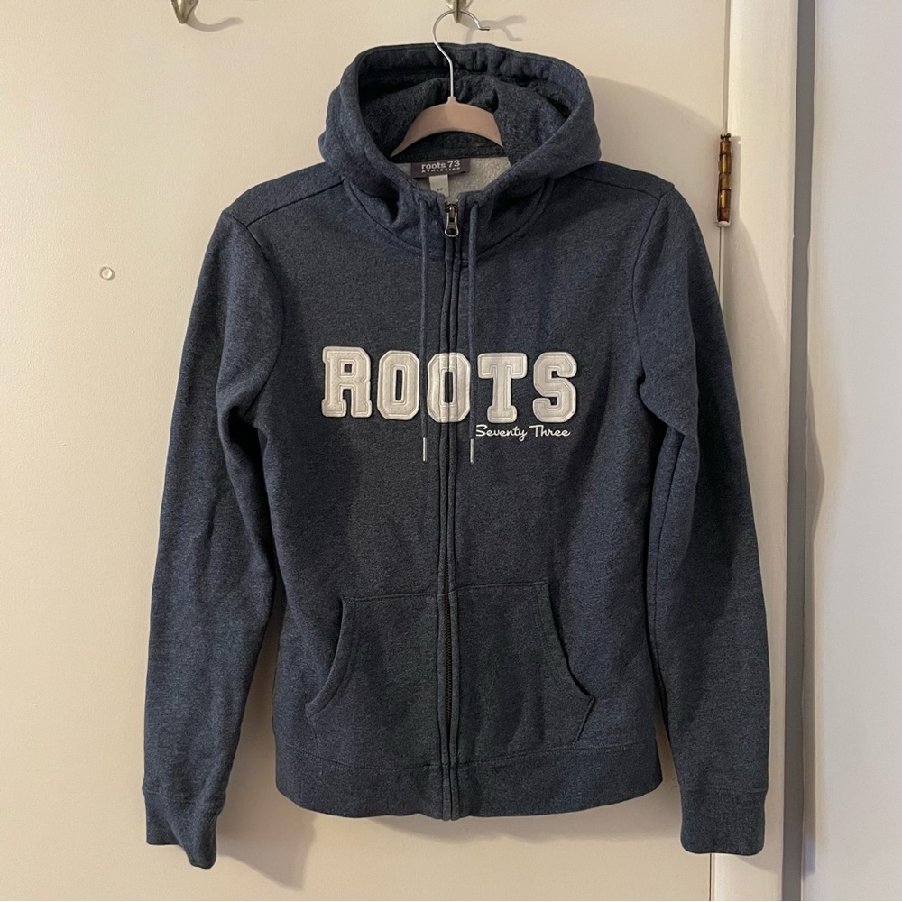 Roots Heather Blue Zip Up Cotton Hoodie